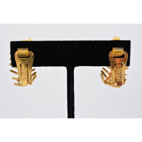 Hobe Vintage Clip On Earrings Spiked Gold Tone Shiny Chunky Signed 1950s BinAY - Picture 10 of 12